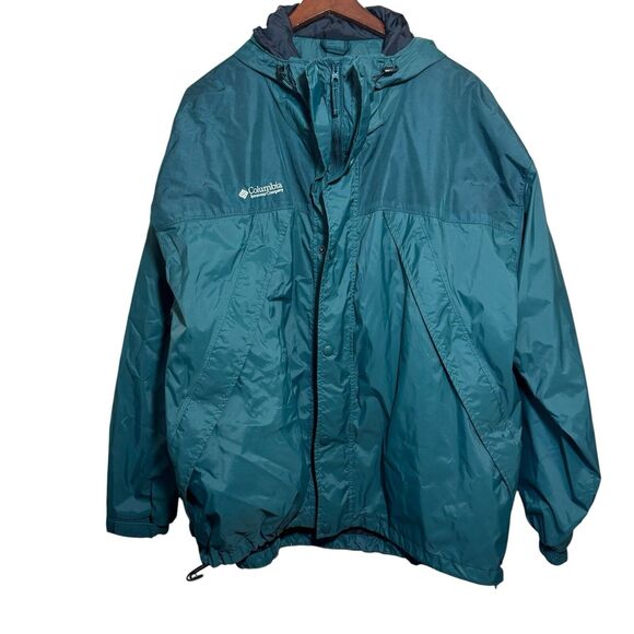 Columbia Men’s XXL Rain Jacket With Hood Green Full Zip Packable Windbreaker - Picture 1 of 8